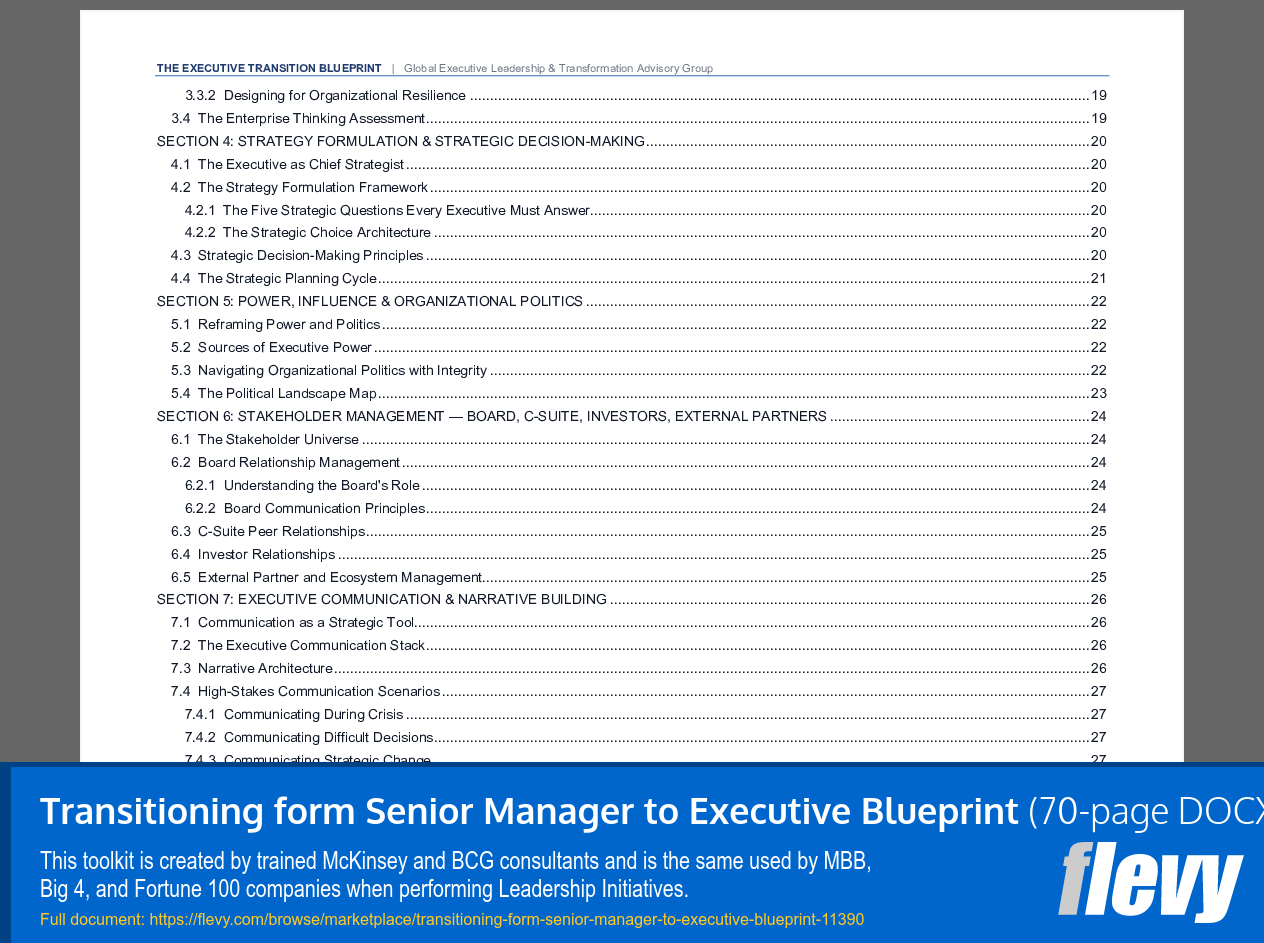 Transitioning from Senior Manager to Executive Blueprint (70-page Word document) Preview Image