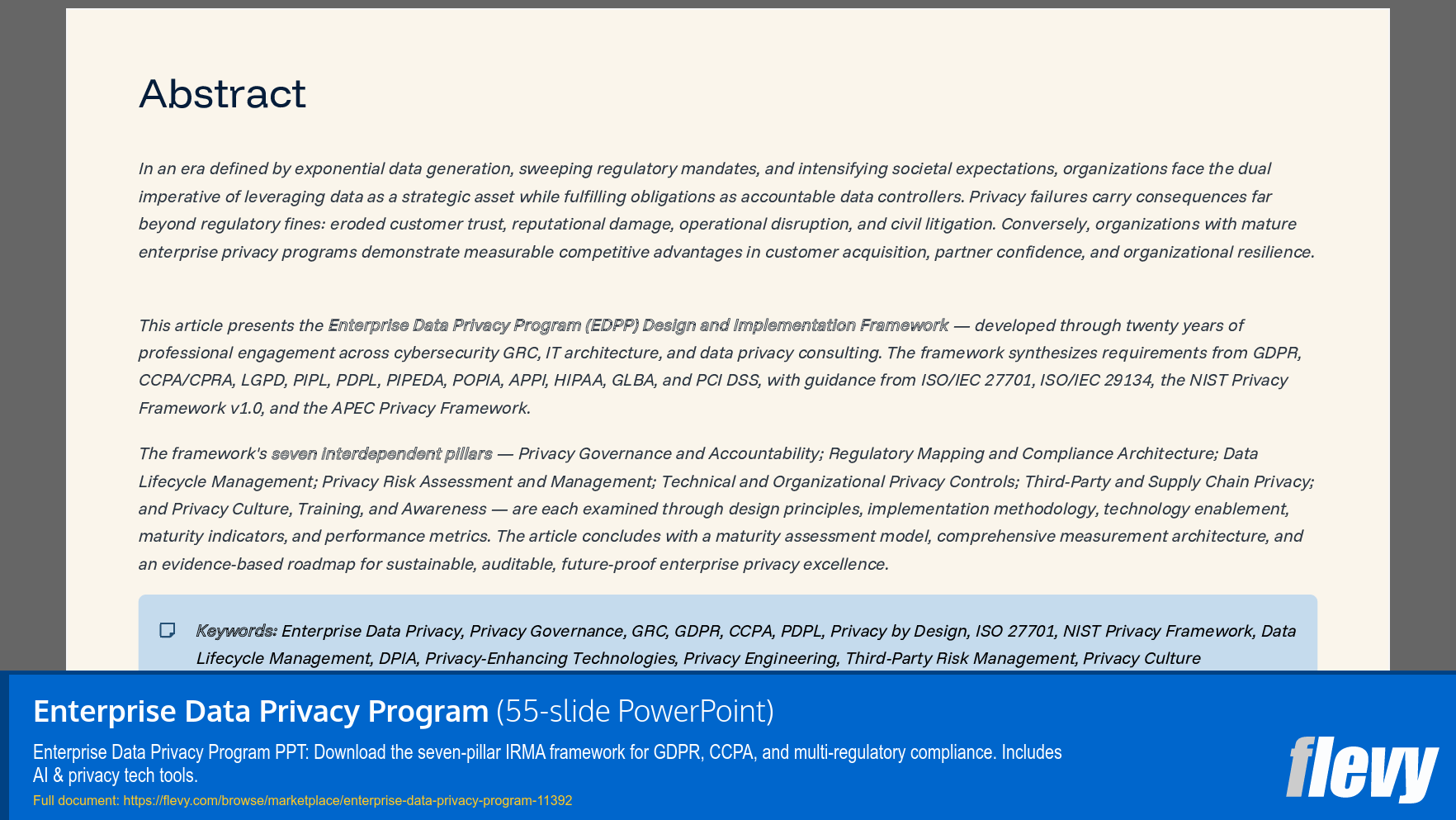 Enterprise Data Privacy Program (55-slide PPT PowerPoint presentation slide deck (PPTX)) Preview Image