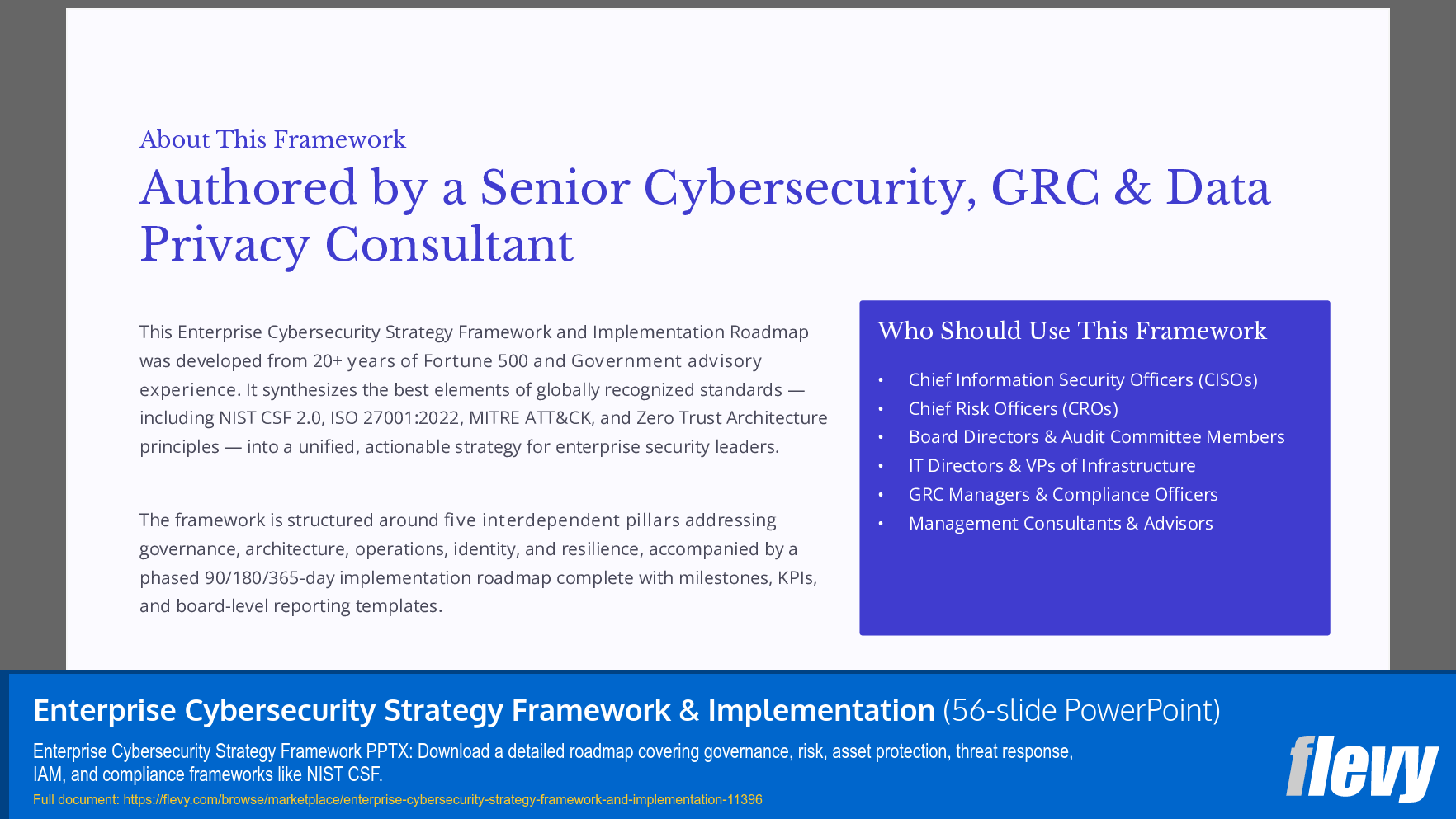 Enterprise Cybersecurity Strategy Framework & Implementation (56-slide PPT PowerPoint presentation slide deck (PPTX)) Preview Image