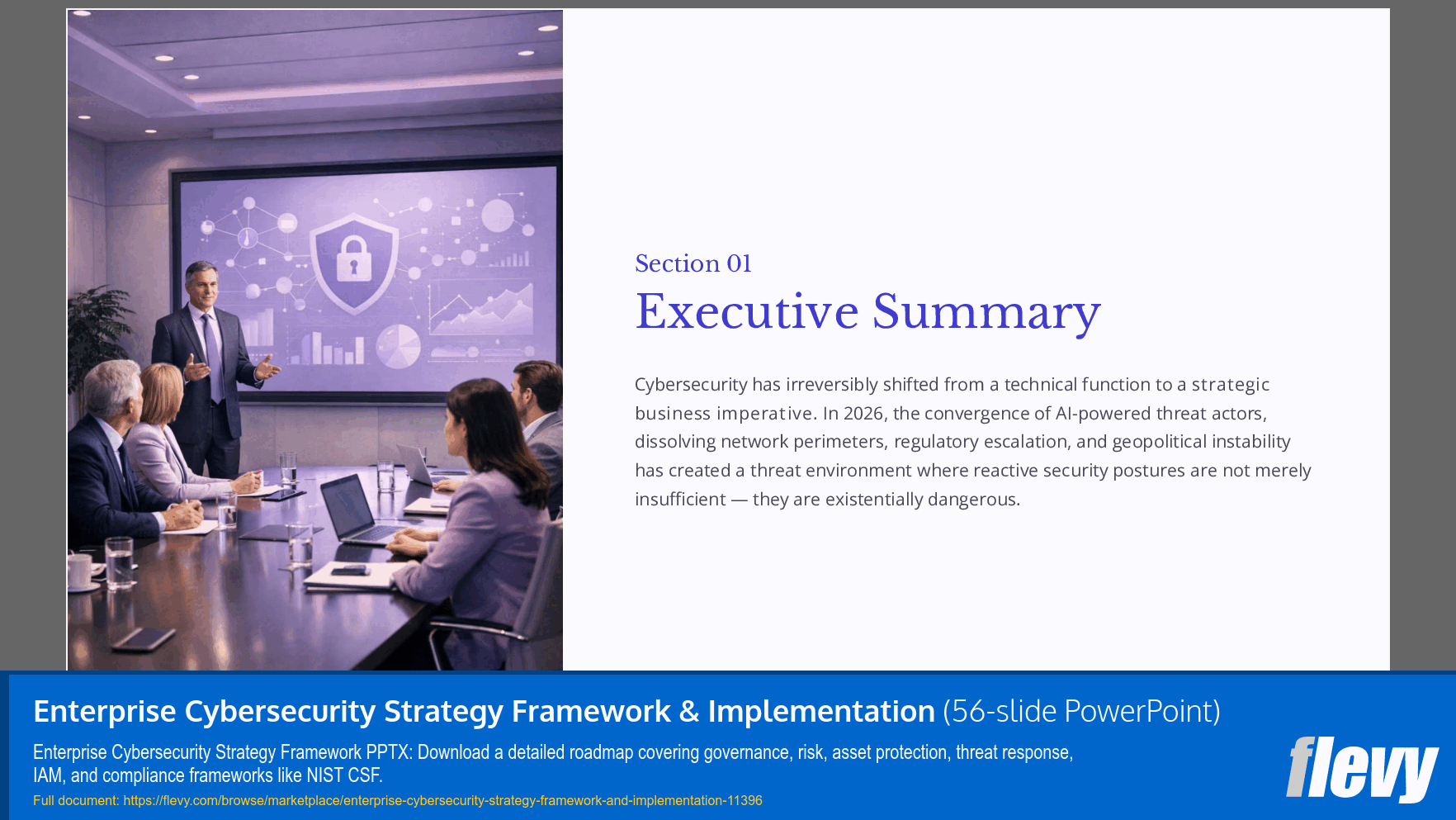 Enterprise Cybersecurity Strategy Framework & Implementation (56-slide PPT PowerPoint presentation slide deck (PPTX)) Preview Image