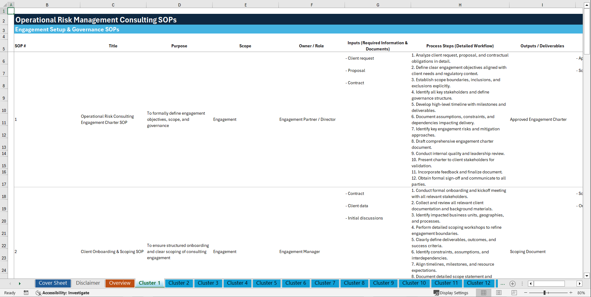100+ Operational Risk Management Consulting SOPs (Excel template (XLSX)) Preview Image