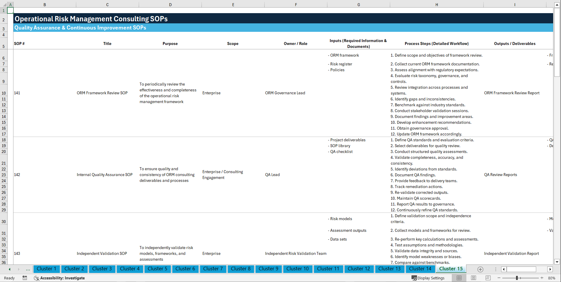 100+ Operational Risk Management Consulting SOPs (Excel template (XLSX)) Preview Image
