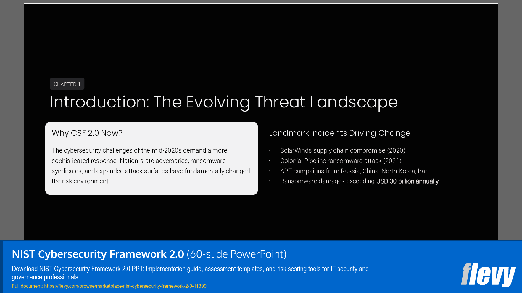 NIST Cybersecurity Framework 2.0 (60-slide PPT PowerPoint presentation slide deck (PPTX)) Preview Image
