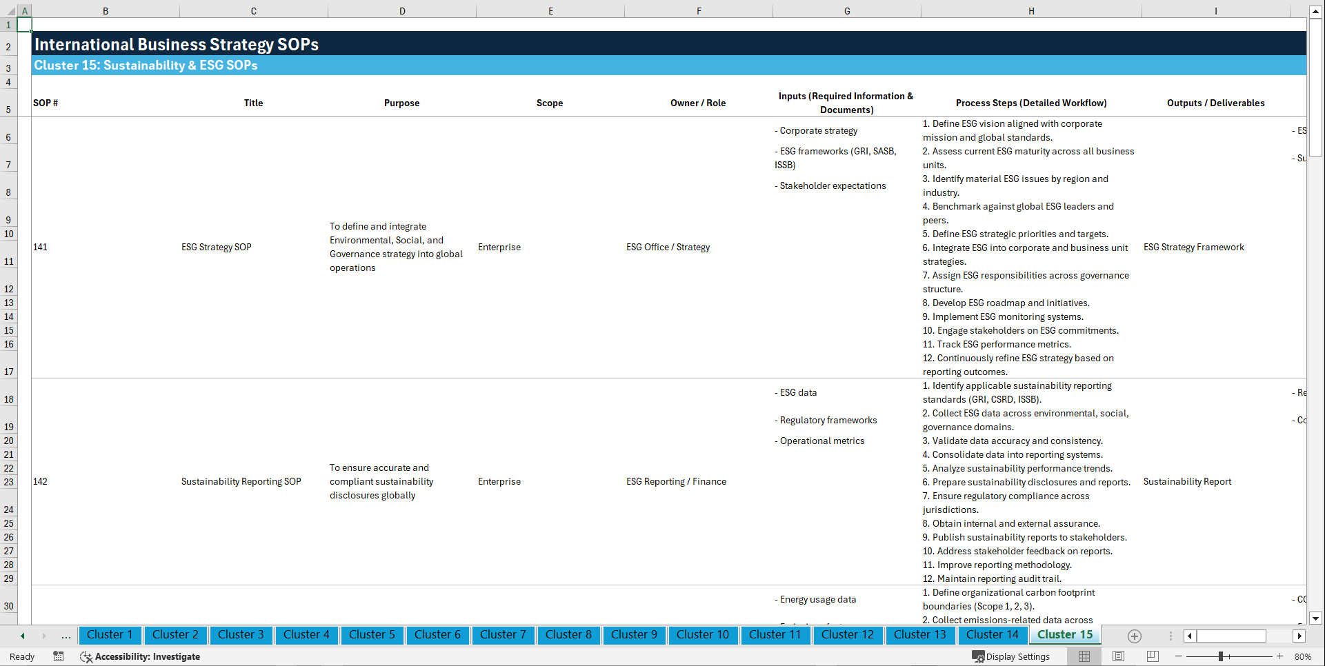 100+ International Business Strategy SOPs (Excel template (XLSX)) Preview Image