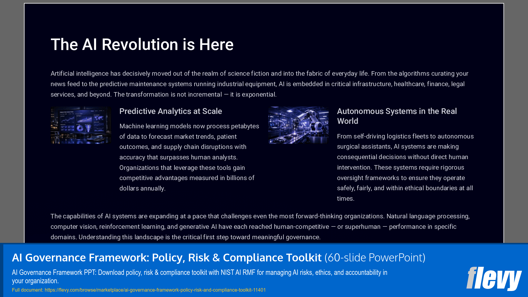 AI Governance Framework: Policy, Risk & Compliance Toolkit (60-slide PPT PowerPoint presentation slide deck (PPTX)) Preview Image