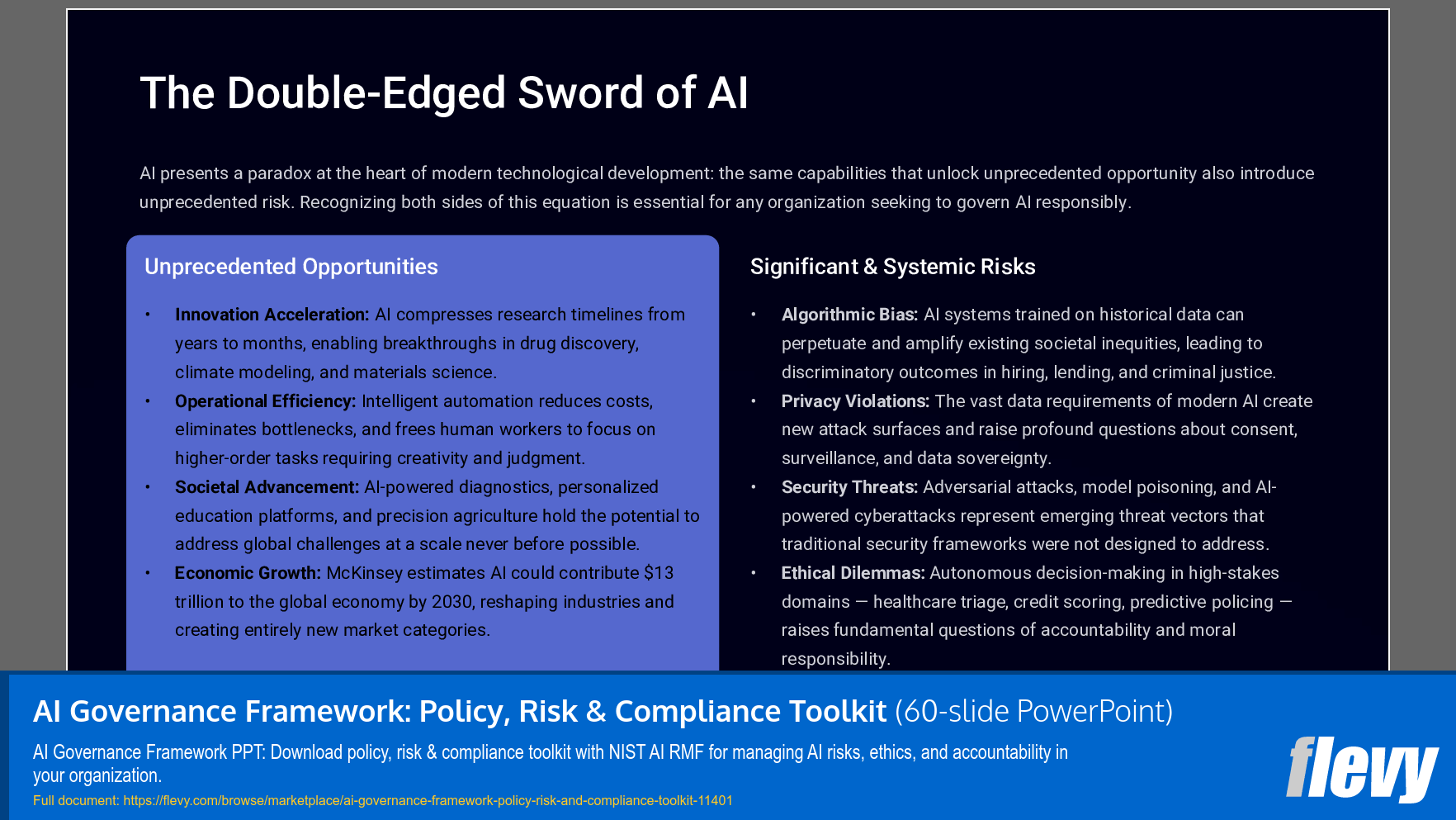 AI Governance Framework: Policy, Risk & Compliance Toolkit (60-slide PPT PowerPoint presentation slide deck (PPTX)) Preview Image