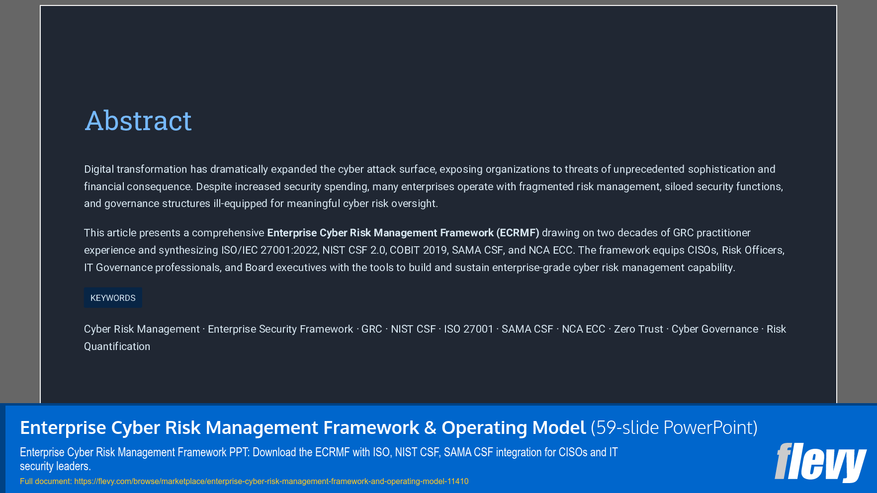 Enterprise Cyber Risk Management Framework & Operating Model (59-slide PPT PowerPoint presentation slide deck (PPTX)) Preview Image