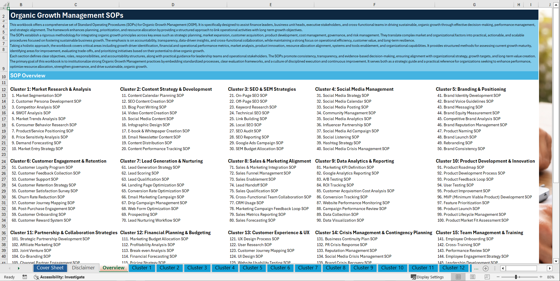 100+ Organic Growth Management SOPs (Excel template (XLSX)) Preview Image