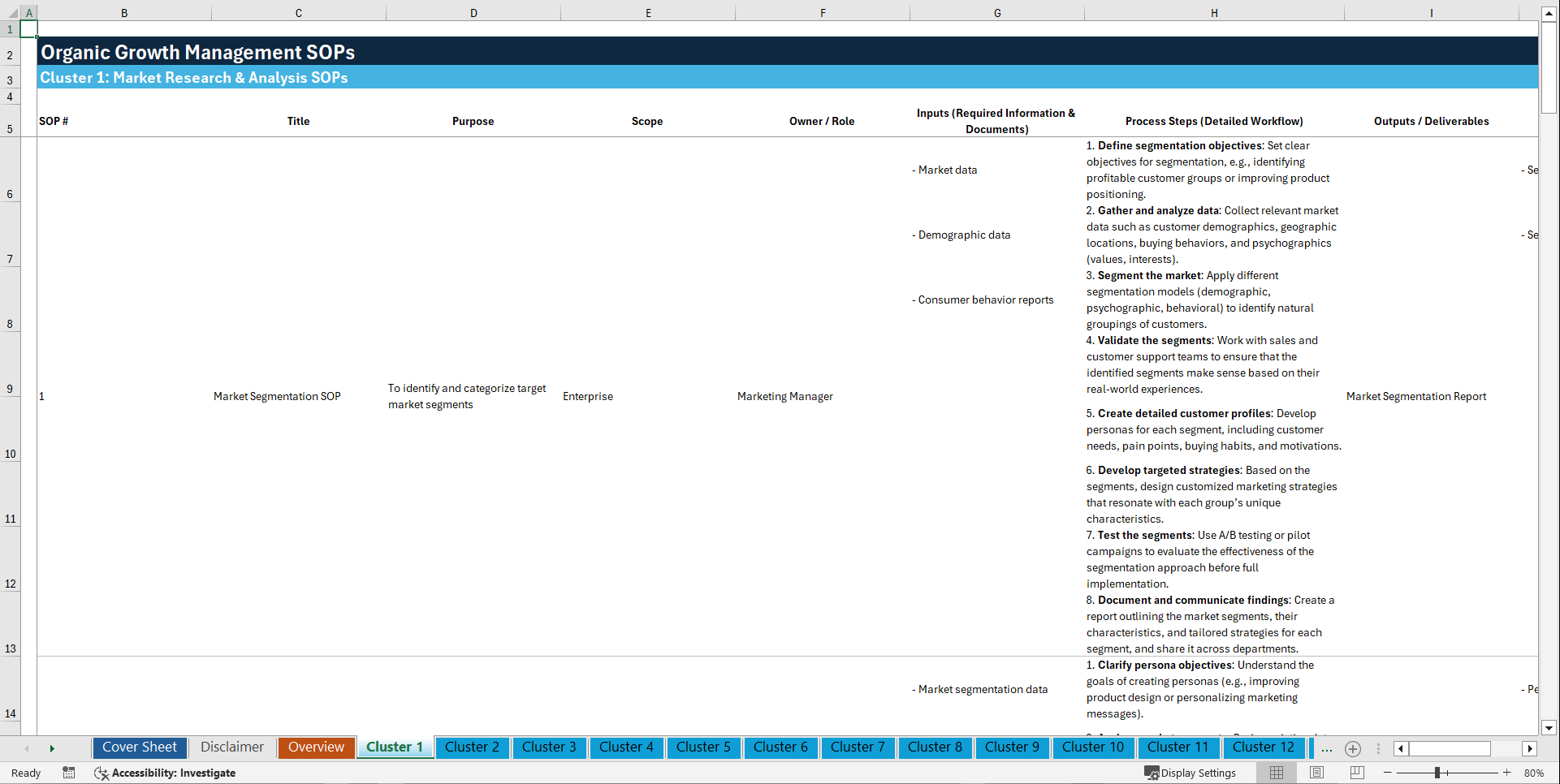 100+ Organic Growth Management SOPs (Excel template (XLSX)) Preview Image