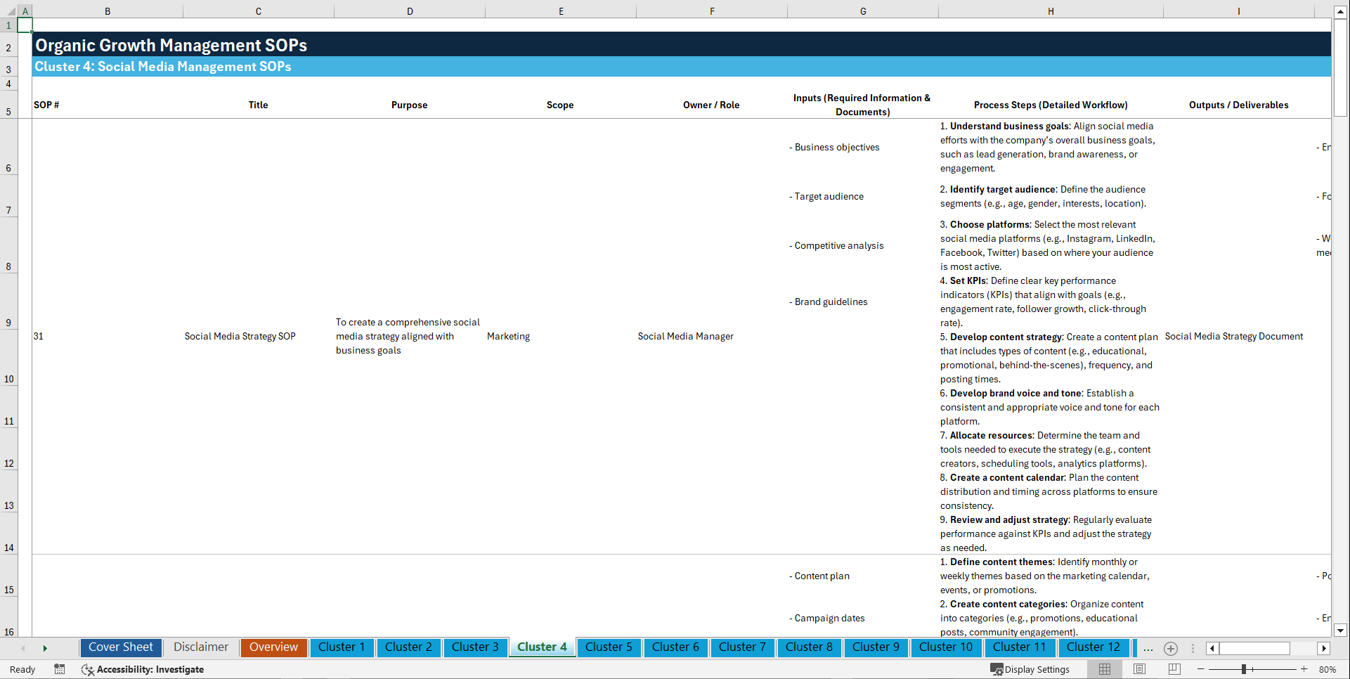 100+ Organic Growth Management SOPs (Excel template (XLSX)) Preview Image