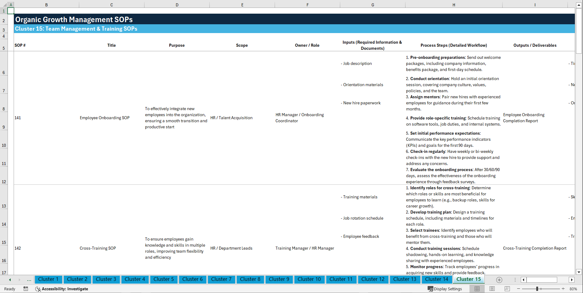 100+ Organic Growth Management SOPs (Excel template (XLSX)) Preview Image
