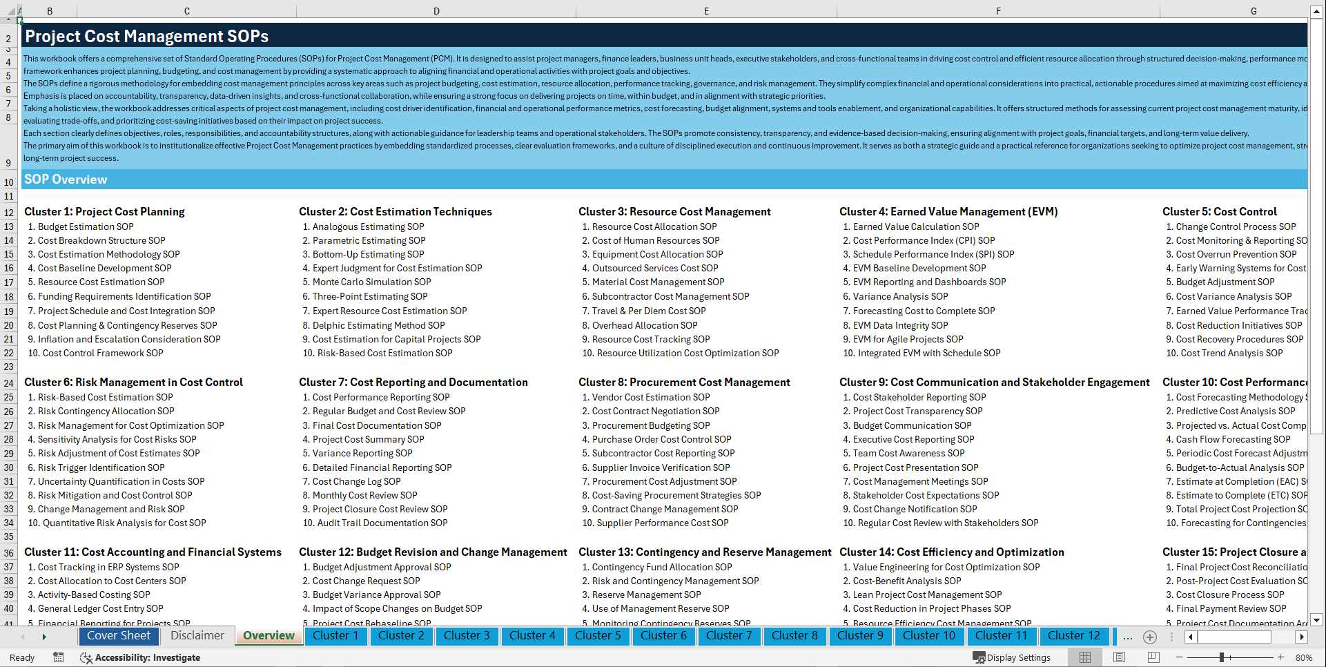 100+ Project Cost Management SOPs (Excel template (XLSX)) Preview Image