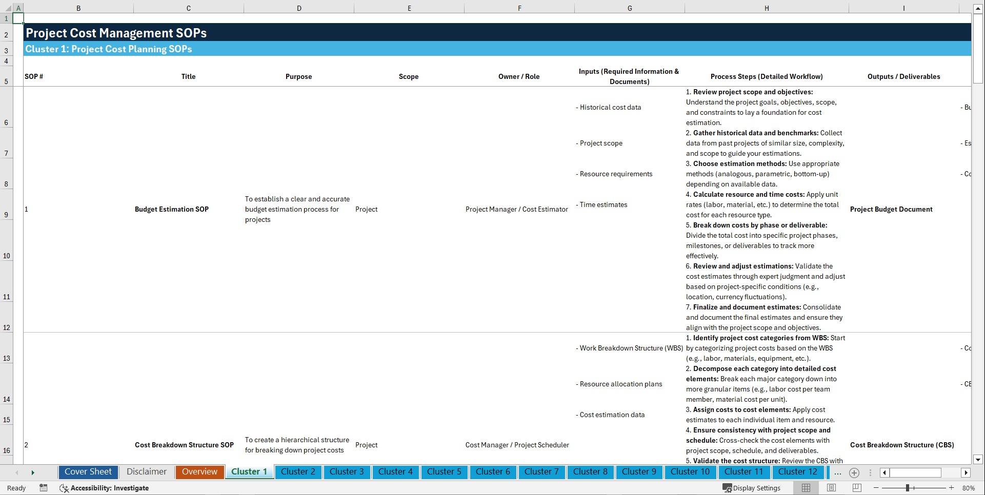 100+ Project Cost Management SOPs (Excel template (XLSX)) Preview Image