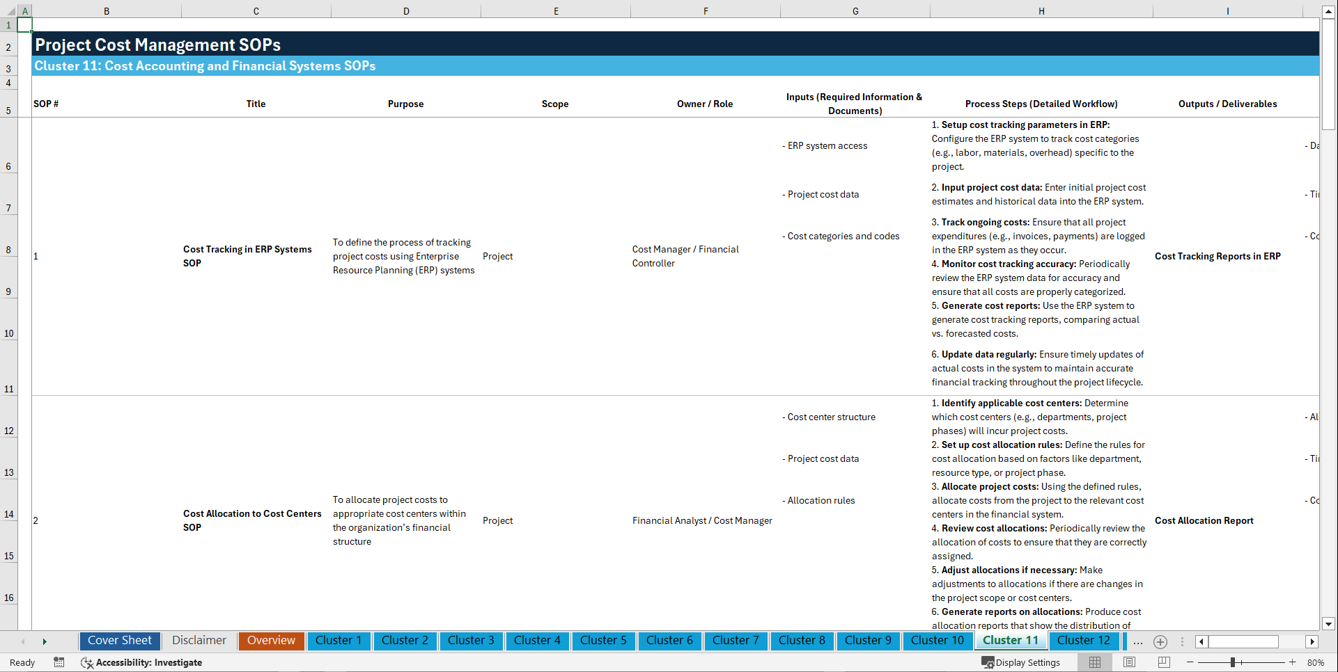 100+ Project Cost Management SOPs (Excel template (XLSX)) Preview Image