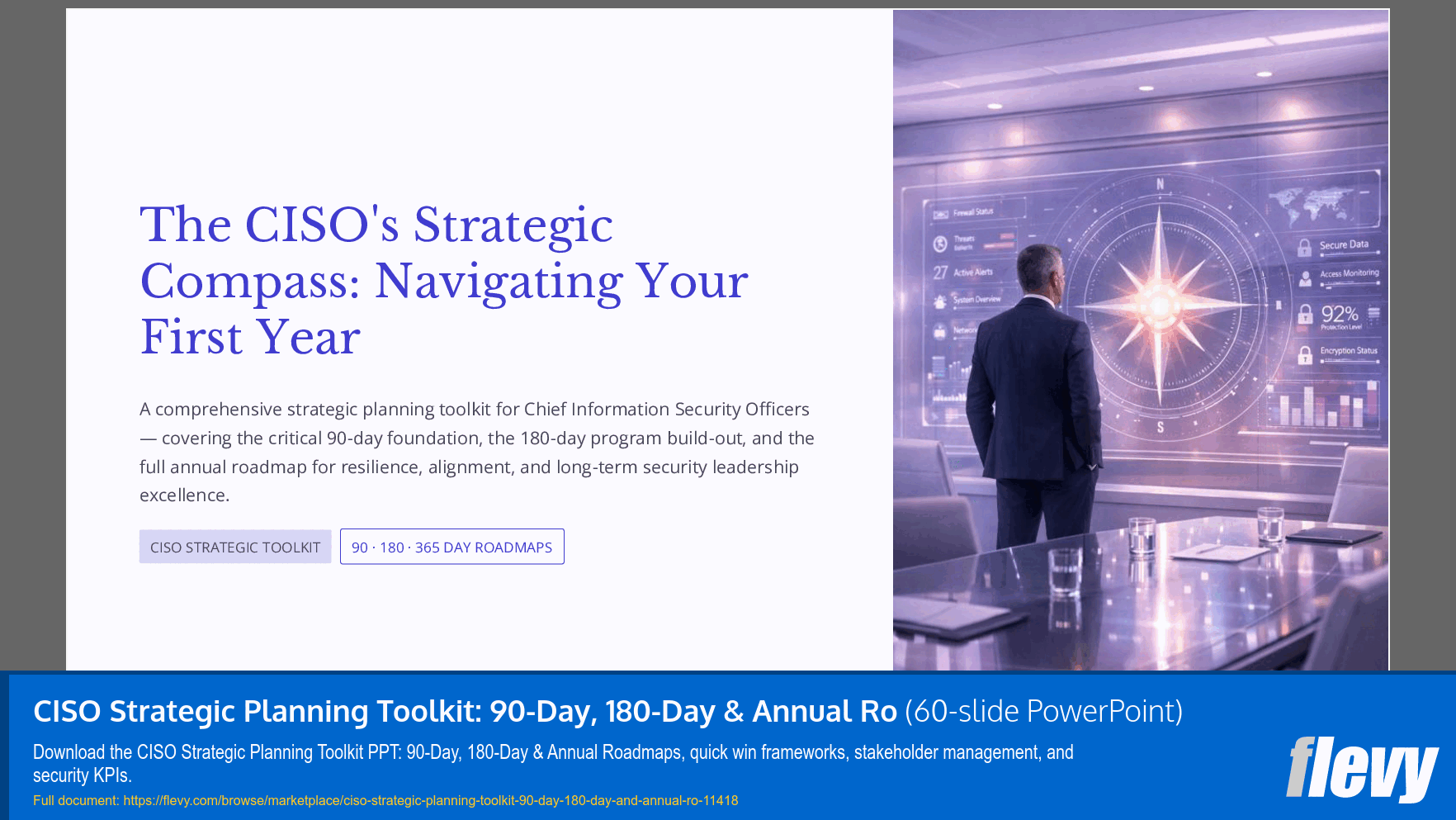CISO Strategic Planning Toolkit: 90-Day, 180-Day & Annual Ro (60-slide PPT PowerPoint presentation template (PPTX)) Preview Image