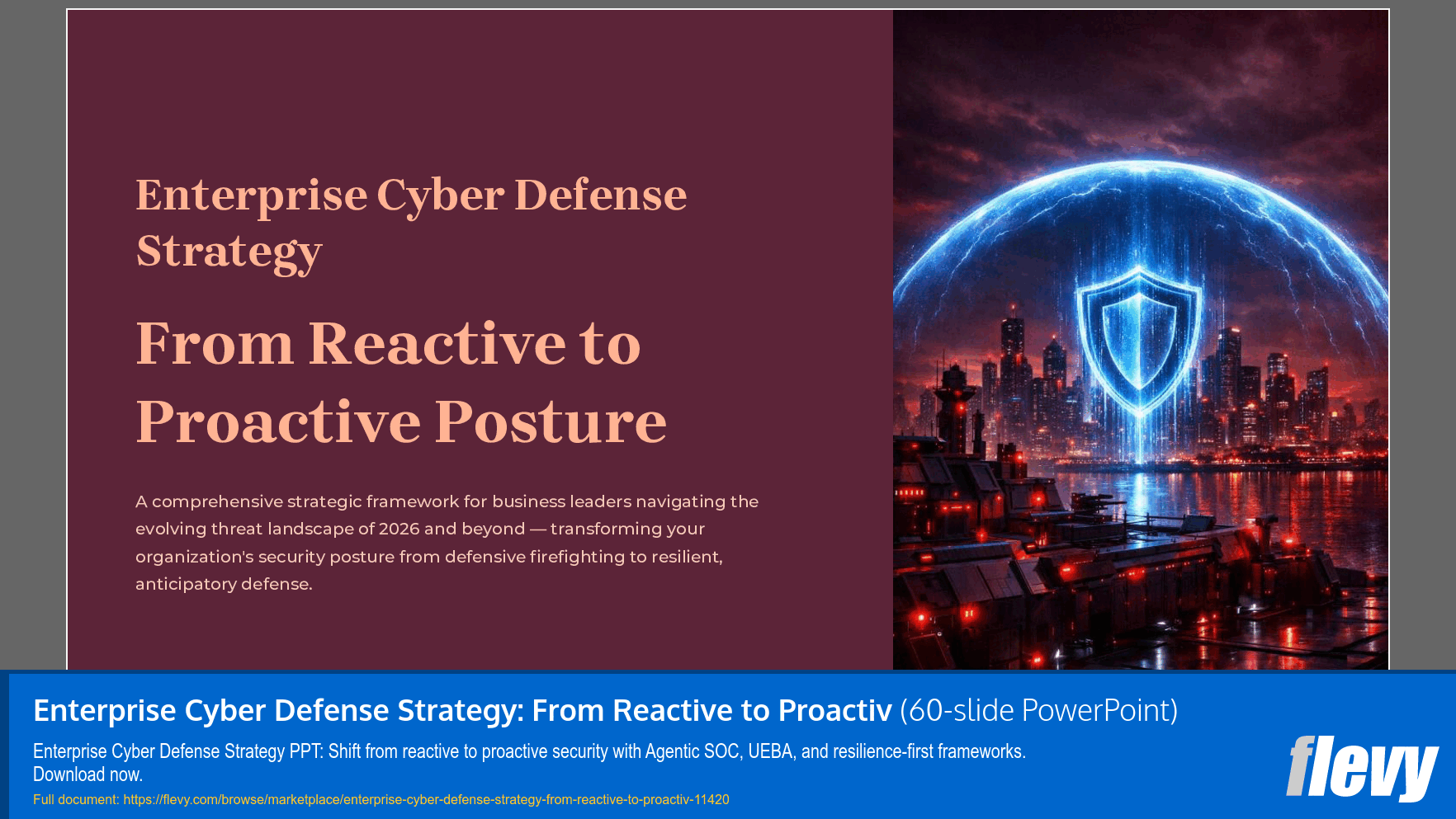 Enterprise Cyber Defense Strategy: From Reactive to Proactiv (60-slide PPT PowerPoint presentation template (PPTX)) Preview Image