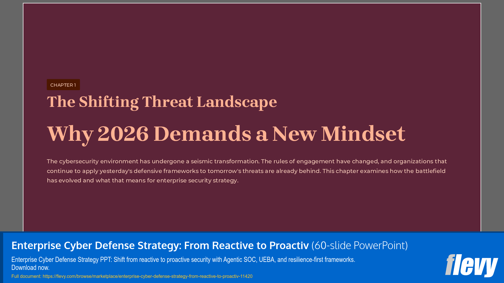 Enterprise Cyber Defense Strategy: From Reactive to Proactiv (60-slide PPT PowerPoint presentation template (PPTX)) Preview Image