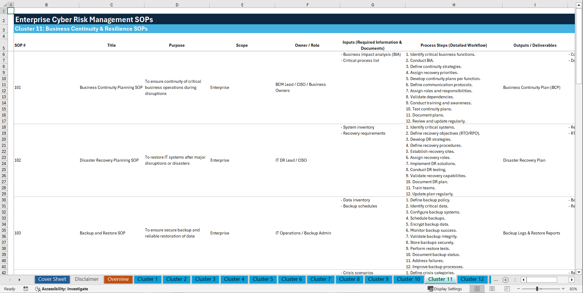 100+ Enterprise Cyber Risk Management SOPs (Excel template (XLSX)) Preview Image