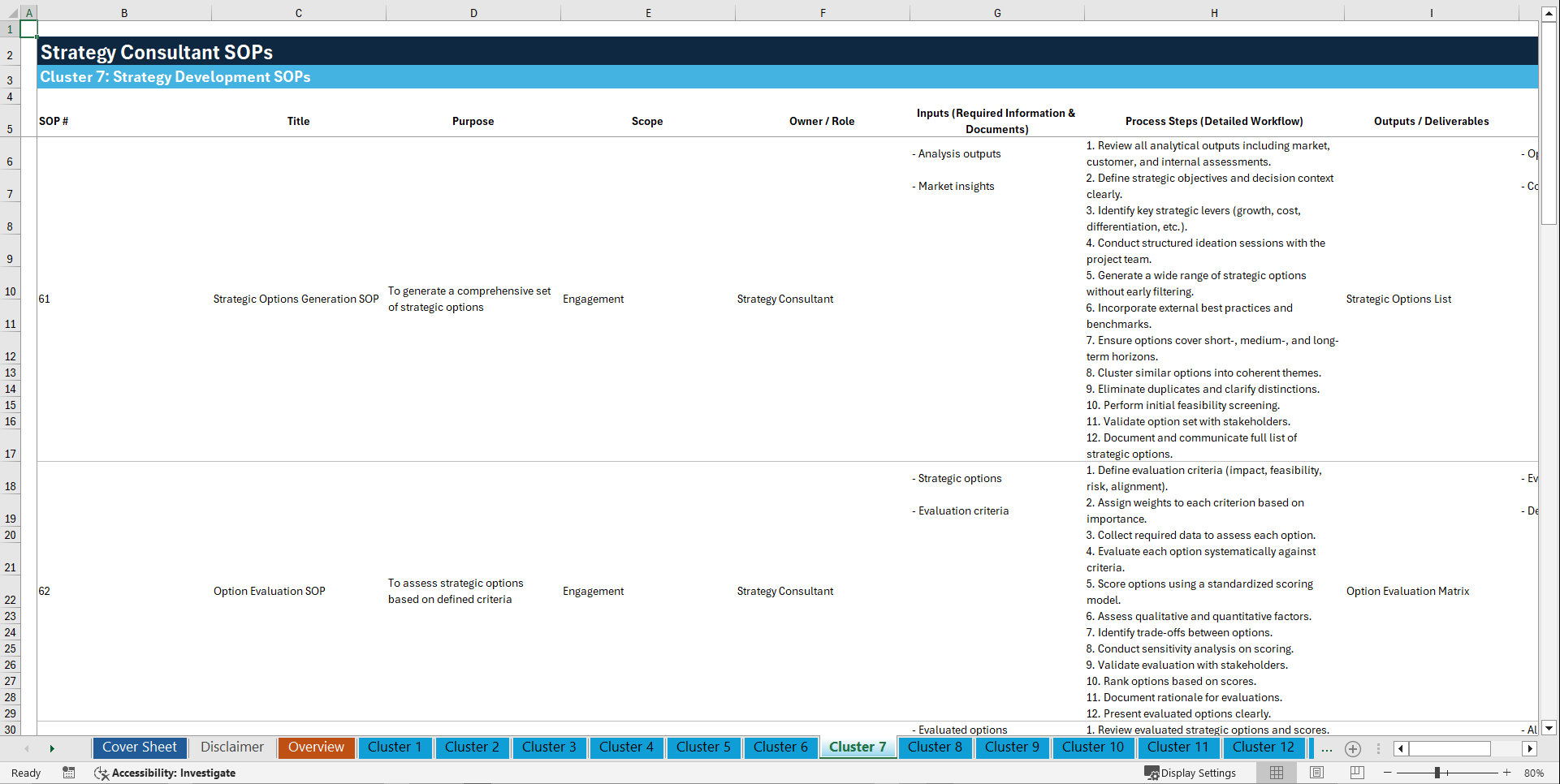 100+ Strategy Consultant SOPs (Excel template (XLSX)) Preview Image