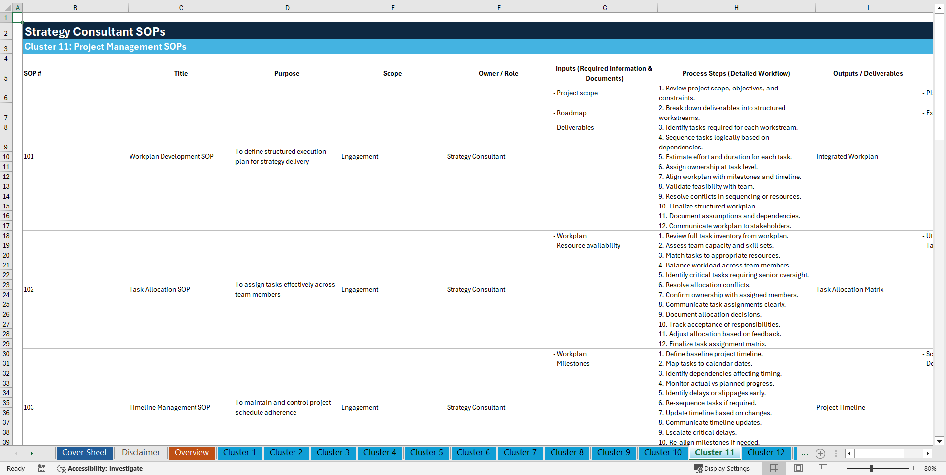 100+ Strategy Consultant SOPs (Excel template (XLSX)) Preview Image