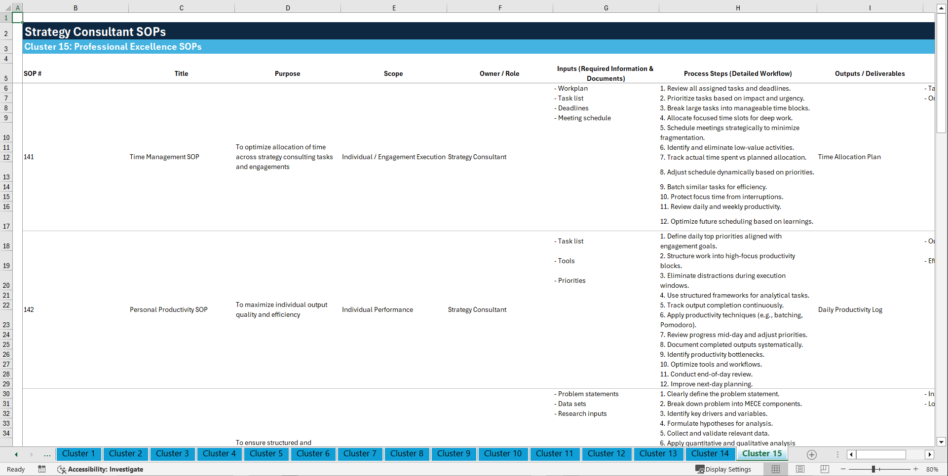 100+ Strategy Consultant SOPs (Excel template (XLSX)) Preview Image