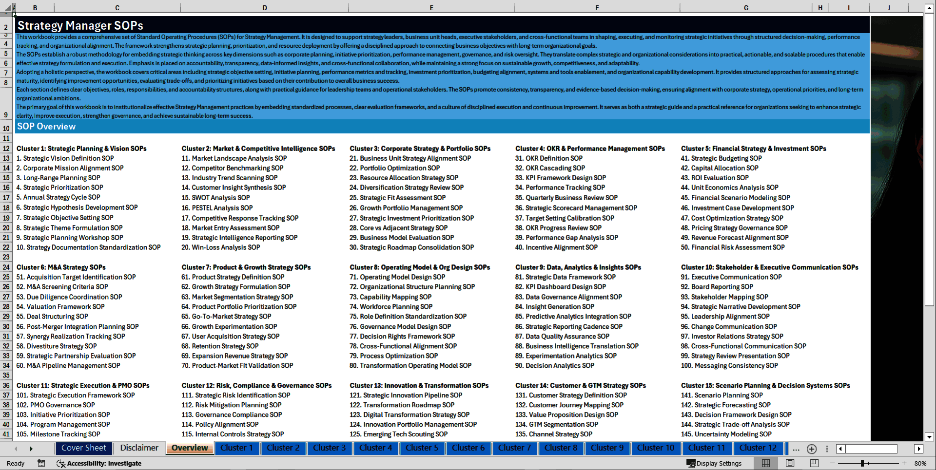 100+ Strategy Manager SOPs (Excel template (XLSX)) Preview Image