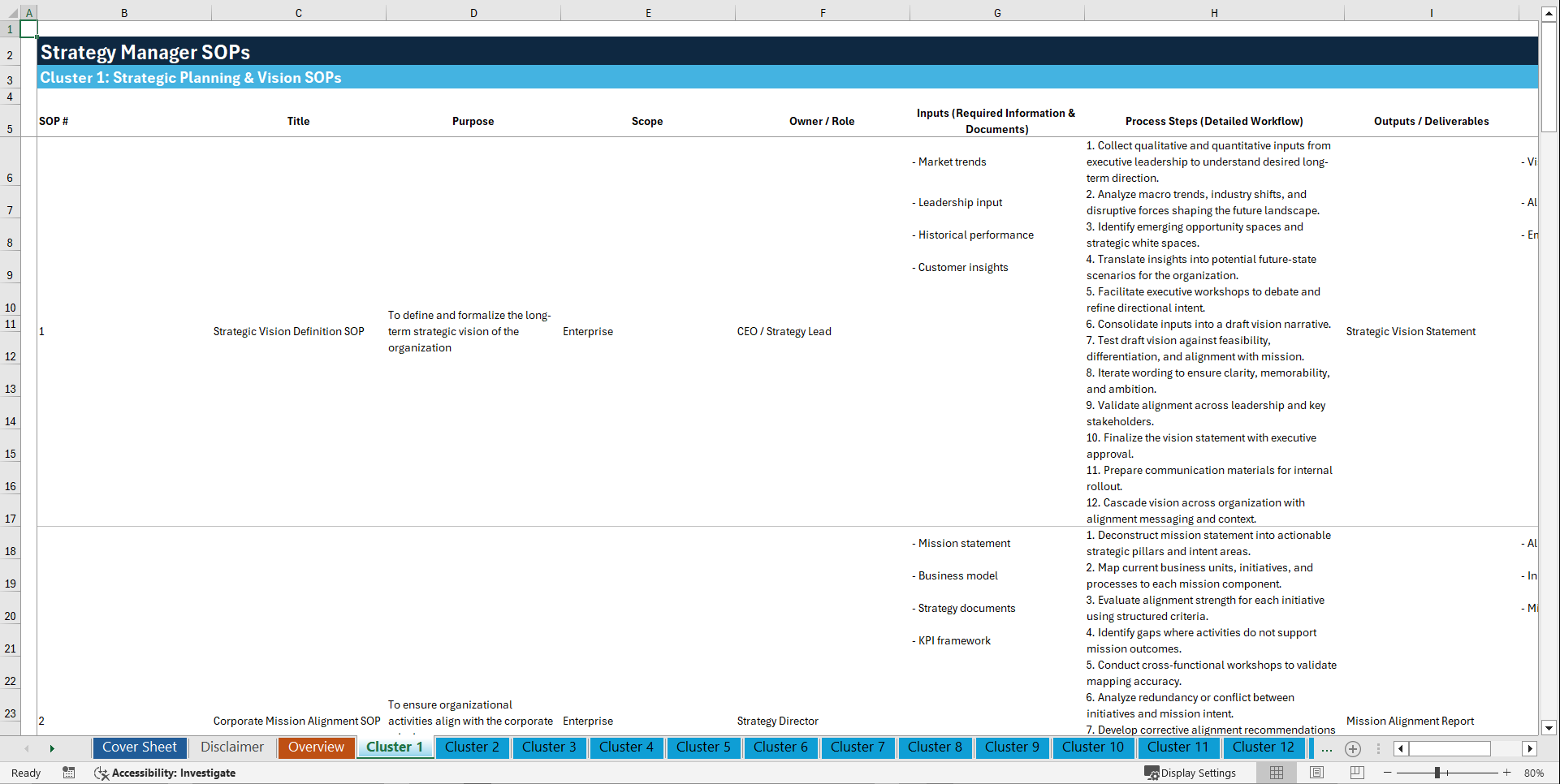 100+ Strategy Manager SOPs (Excel template (XLSX)) Preview Image