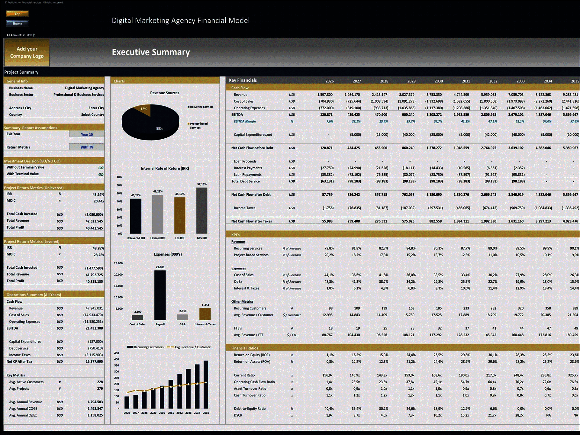 Digital Marketing Agency - 10 Year Financial Model (Excel template (XLSX)) Preview Image