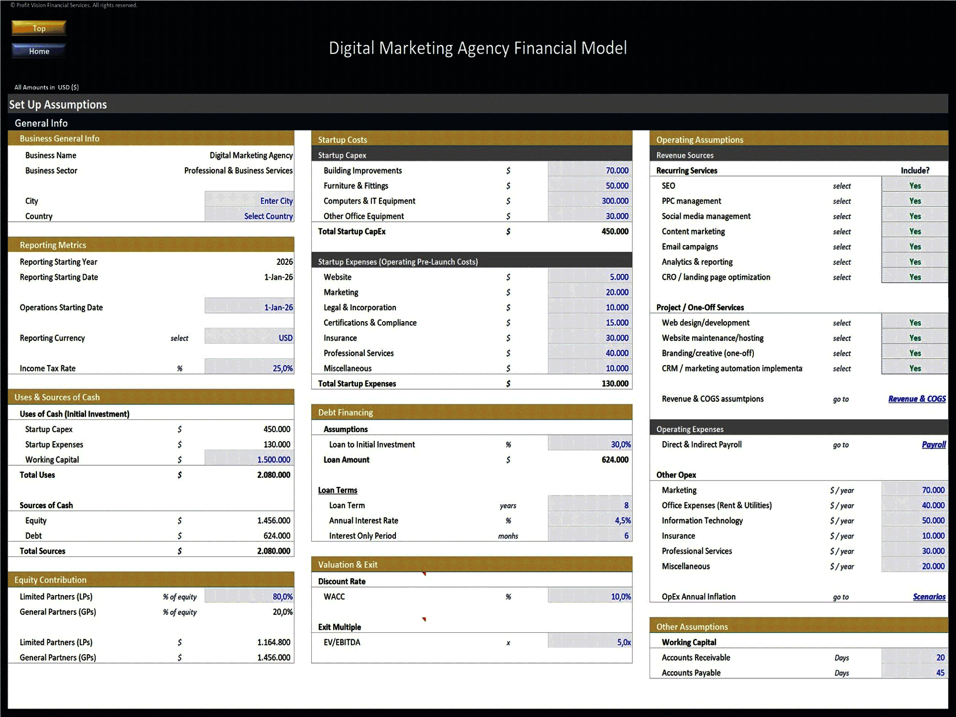 Digital Marketing Agency - 10 Year Financial Model (Excel template (XLSX)) Preview Image