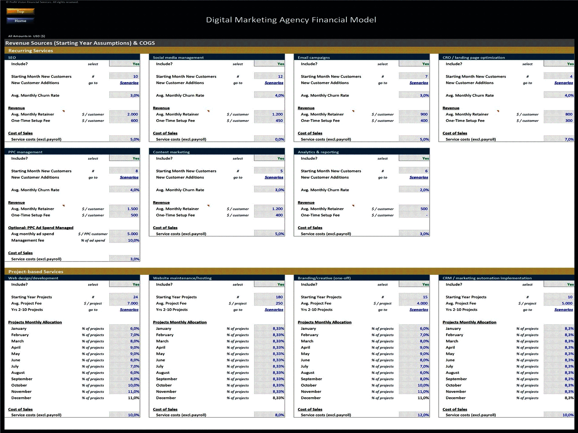 Digital Marketing Agency - 10 Year Financial Model (Excel template (XLSX)) Preview Image