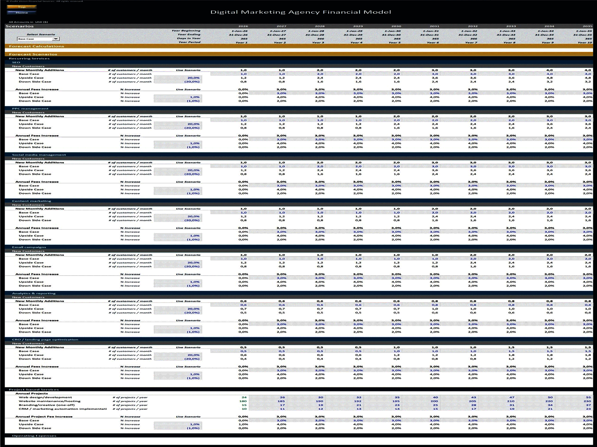 Digital Marketing Agency - 10 Year Financial Model (Excel template (XLSX)) Preview Image