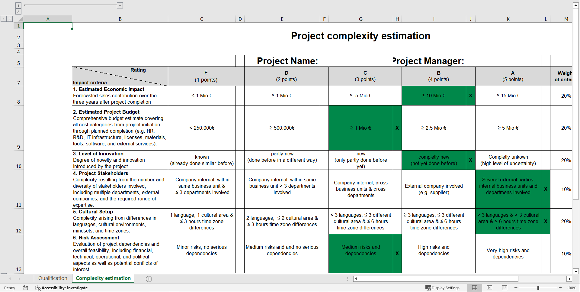 Project Qualification & Complexity Evaluation Toolkit (Excel template (XLSX)) Preview Image