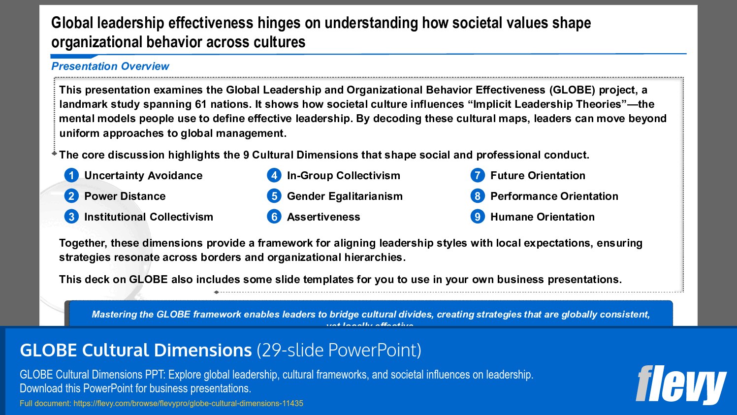 GLOBE Cultural Dimensions (29-slide PPT PowerPoint presentation template (PPTX)) Preview Image