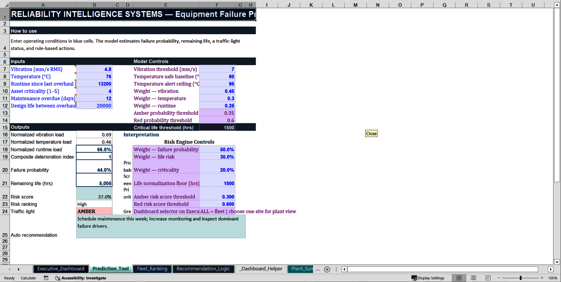 Reliability Intelligence Systems V8 Enterprise (Excel template (XLSX)) Preview Image
