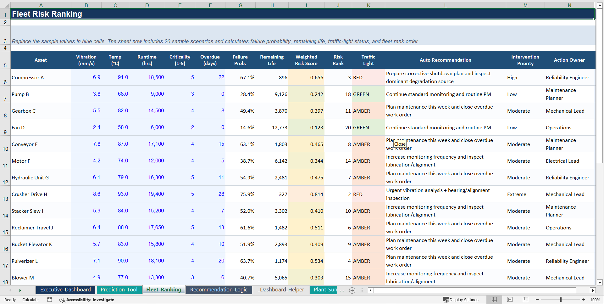 Reliability Intelligence Systems V8 Enterprise (Excel template (XLSX)) Preview Image