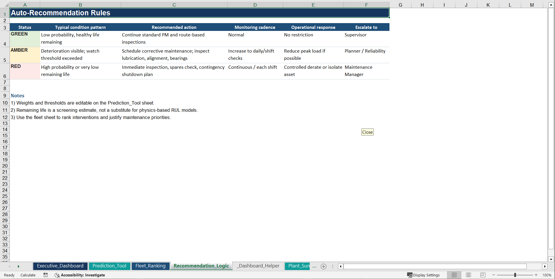 Reliability Intelligence Systems V8 Enterprise (Excel template (XLSX)) Preview Image