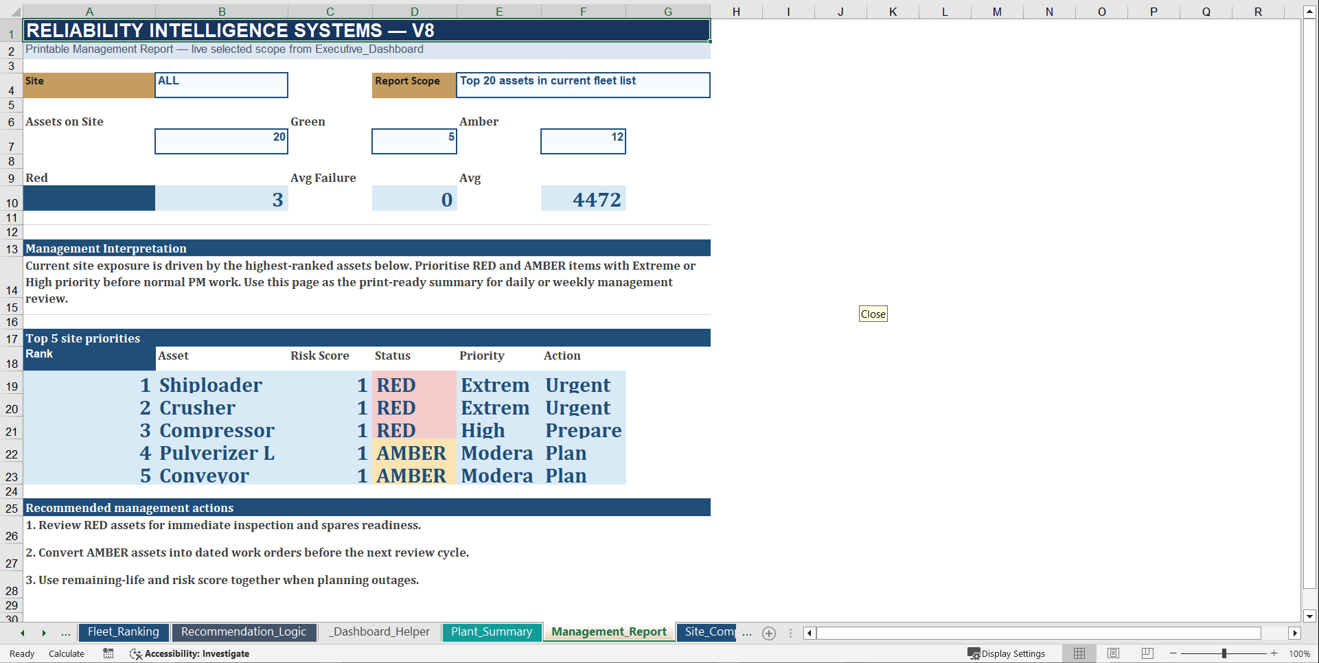 Reliability Intelligence Systems V8 Enterprise (Excel template (XLSX)) Preview Image