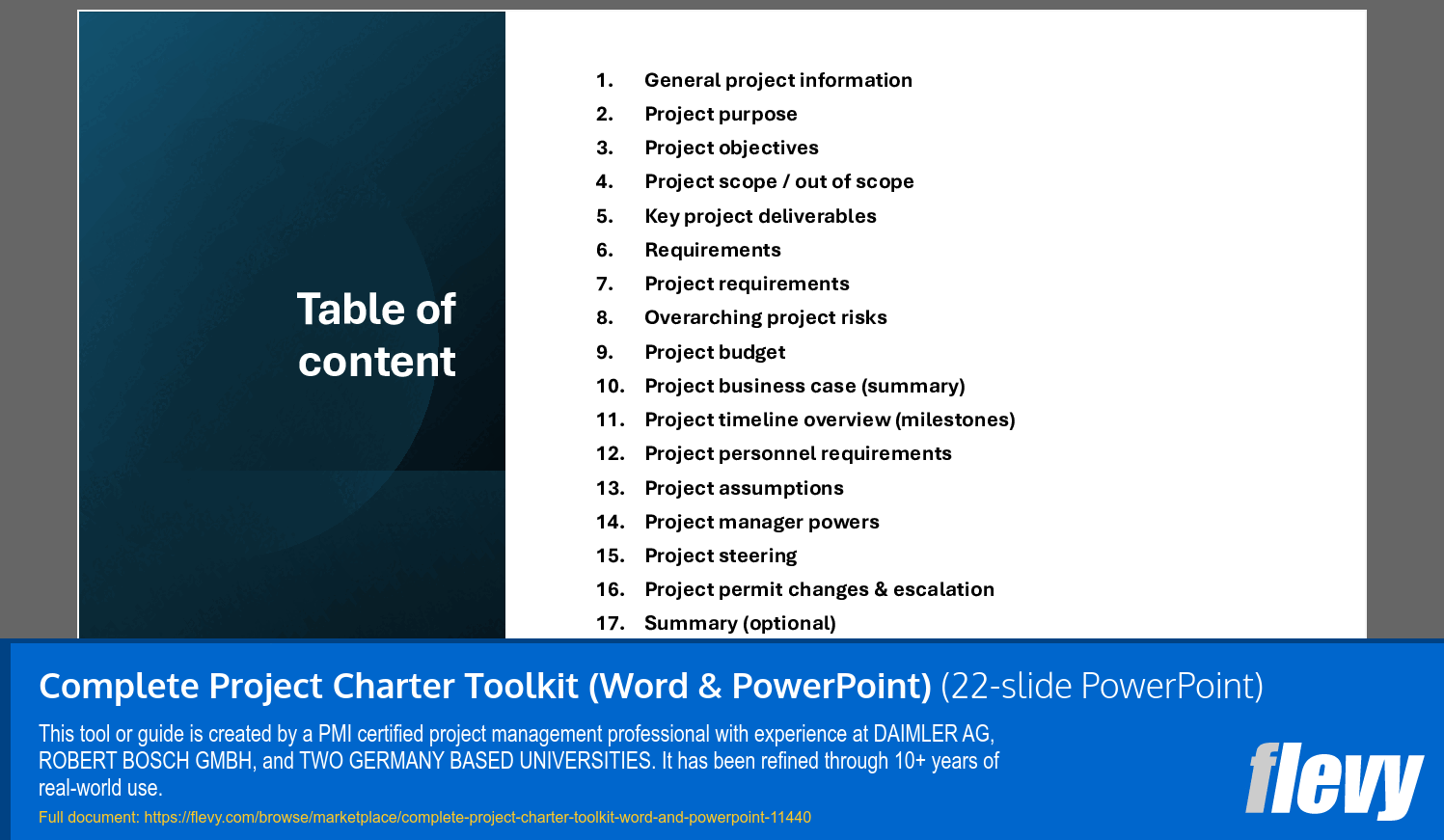 Complete Project Charter Toolkit (Word & PowerPoint) (22-slide PPT PowerPoint presentation template (PPTX)) Preview Image