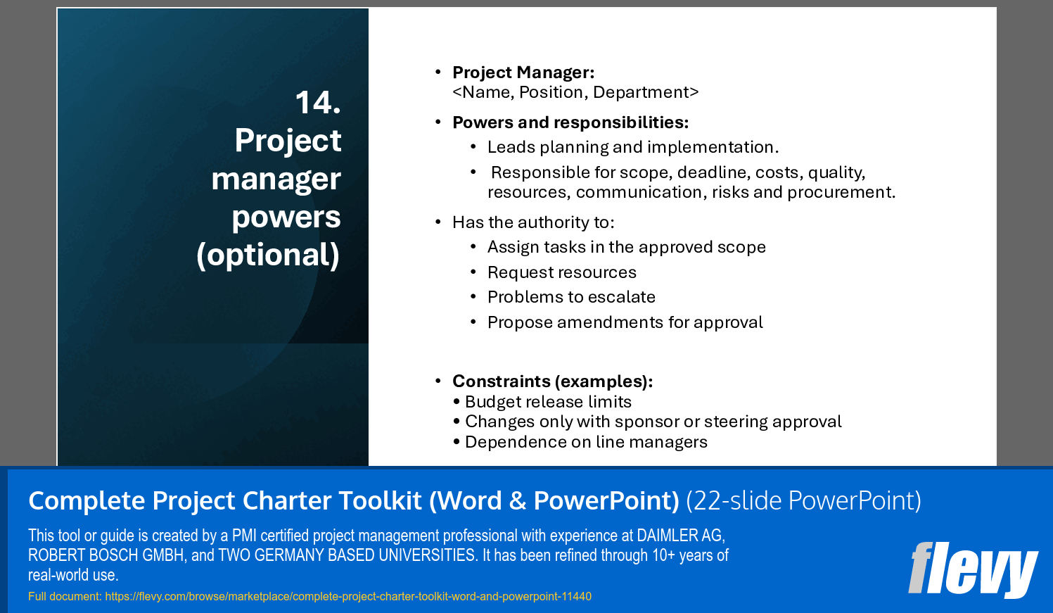 Complete Project Charter Toolkit (Word & PowerPoint) (22-slide PPT PowerPoint presentation template (PPTX)) Preview Image