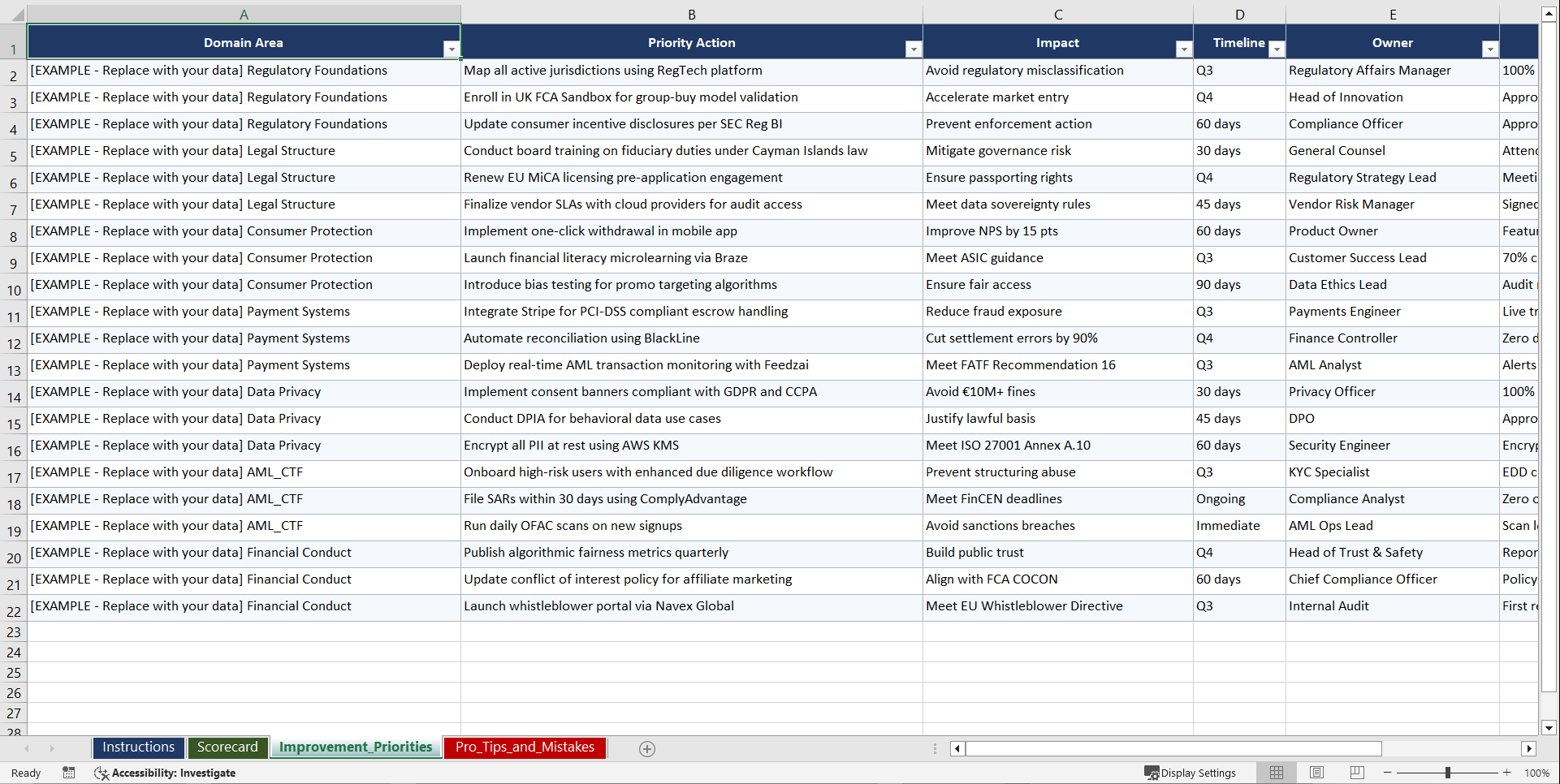 Regulatory Compliance for Zero-Interest Collective Playbook (Excel template (XLSX)) Preview Image