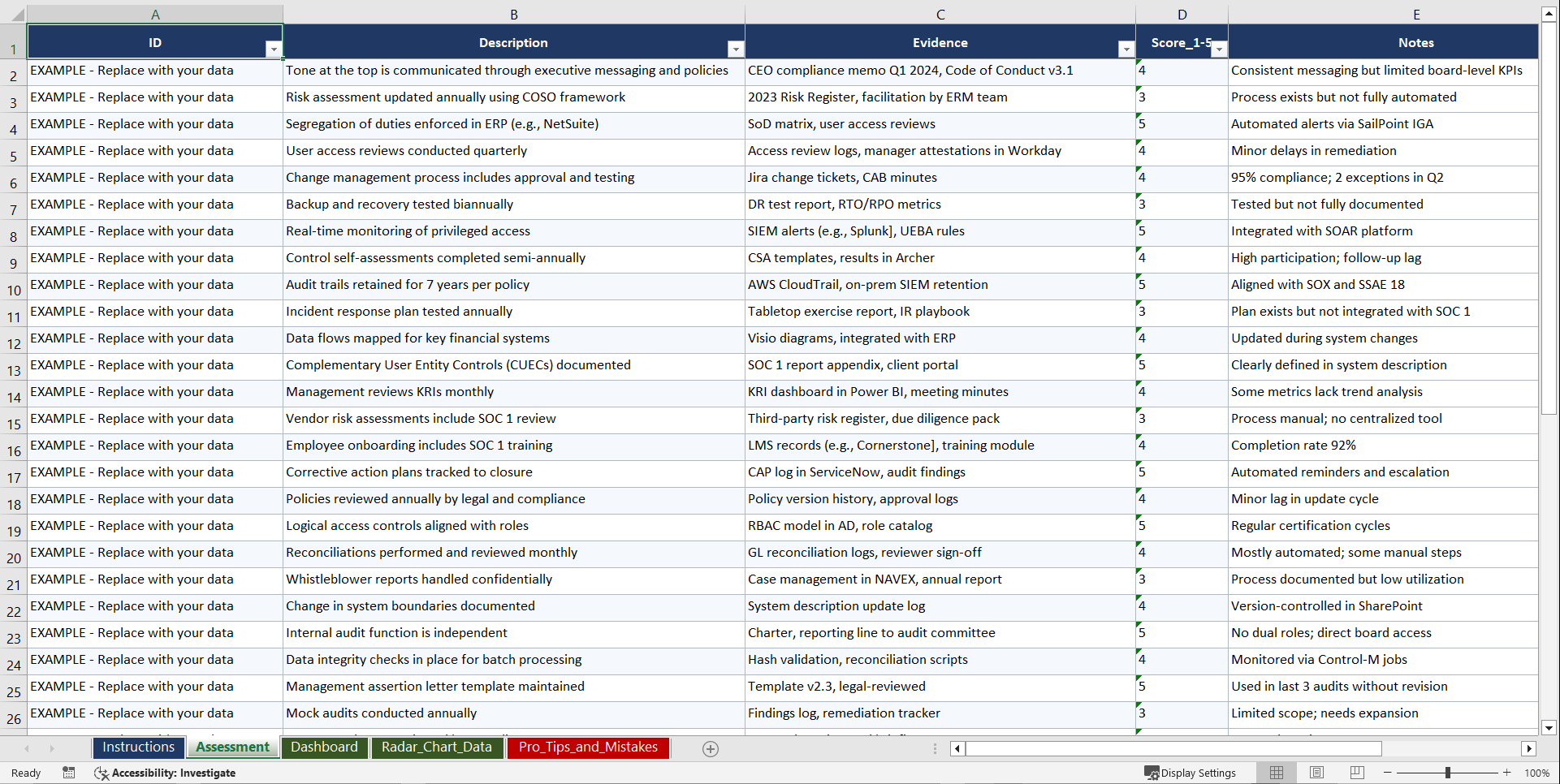 SOC 1 Playbook (Excel template (XLSX)) Preview Image