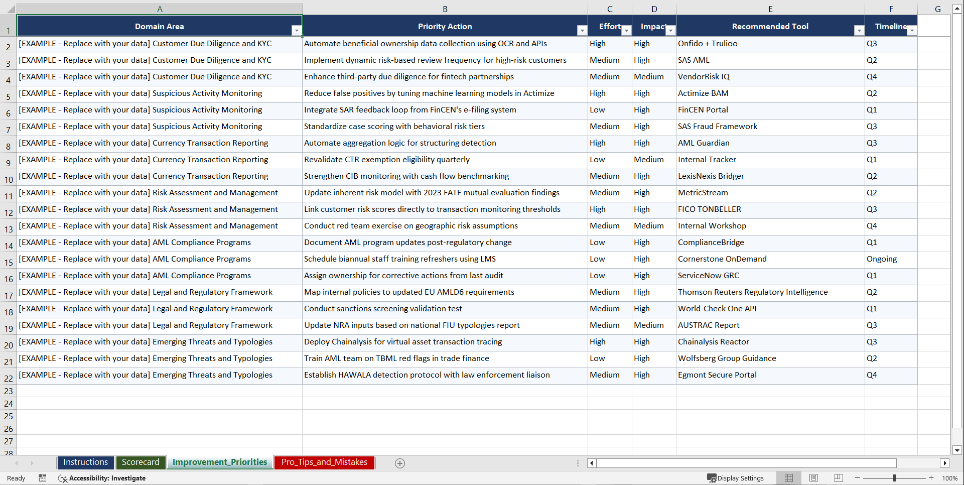 Certified Anti-Money Laundering Specialist Prep Playbook (Excel template (XLSX)) Preview Image