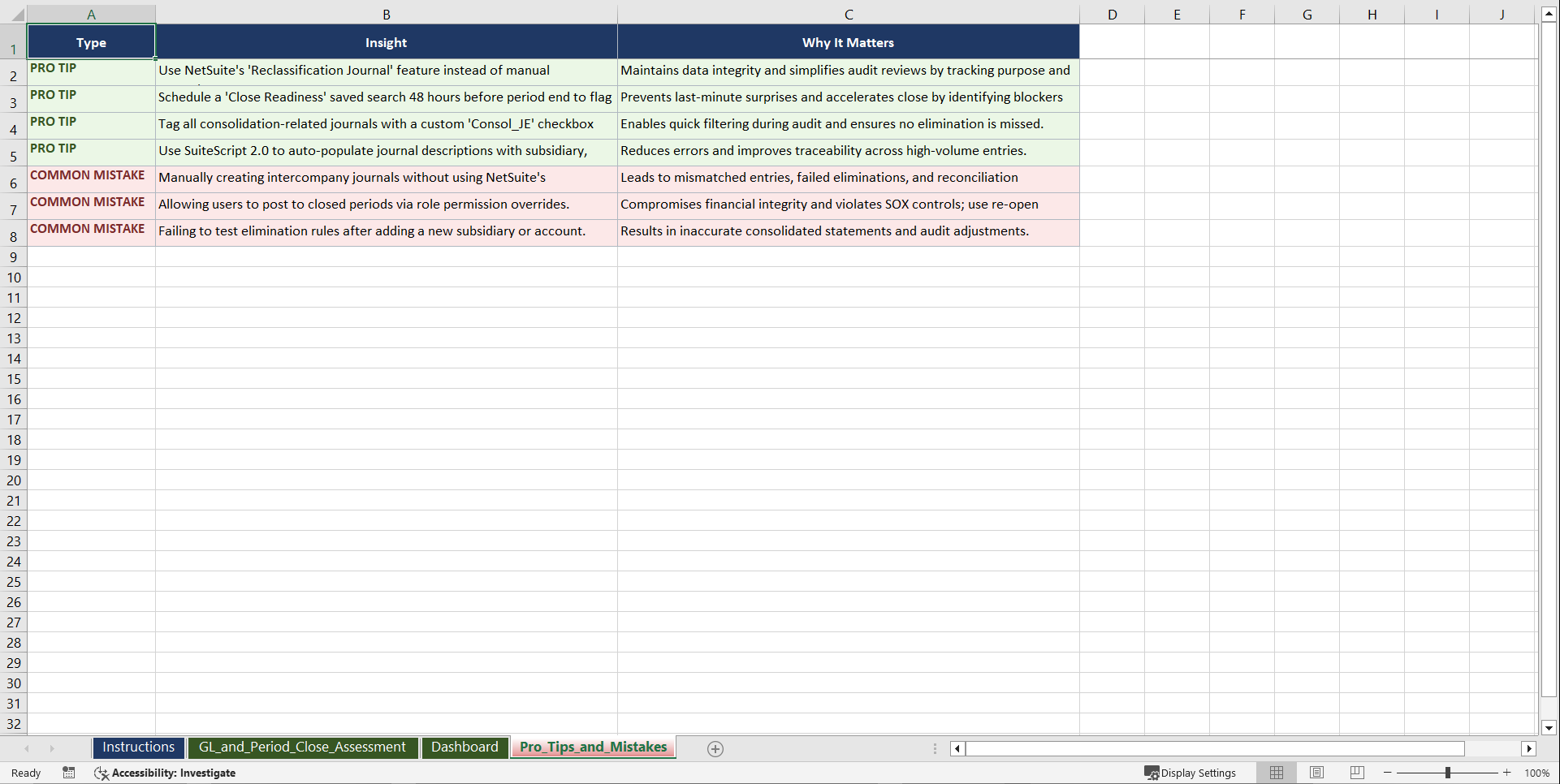 Mastering NetSuite for Financial Leaders Playbook (Excel template (XLSX)) Preview Image