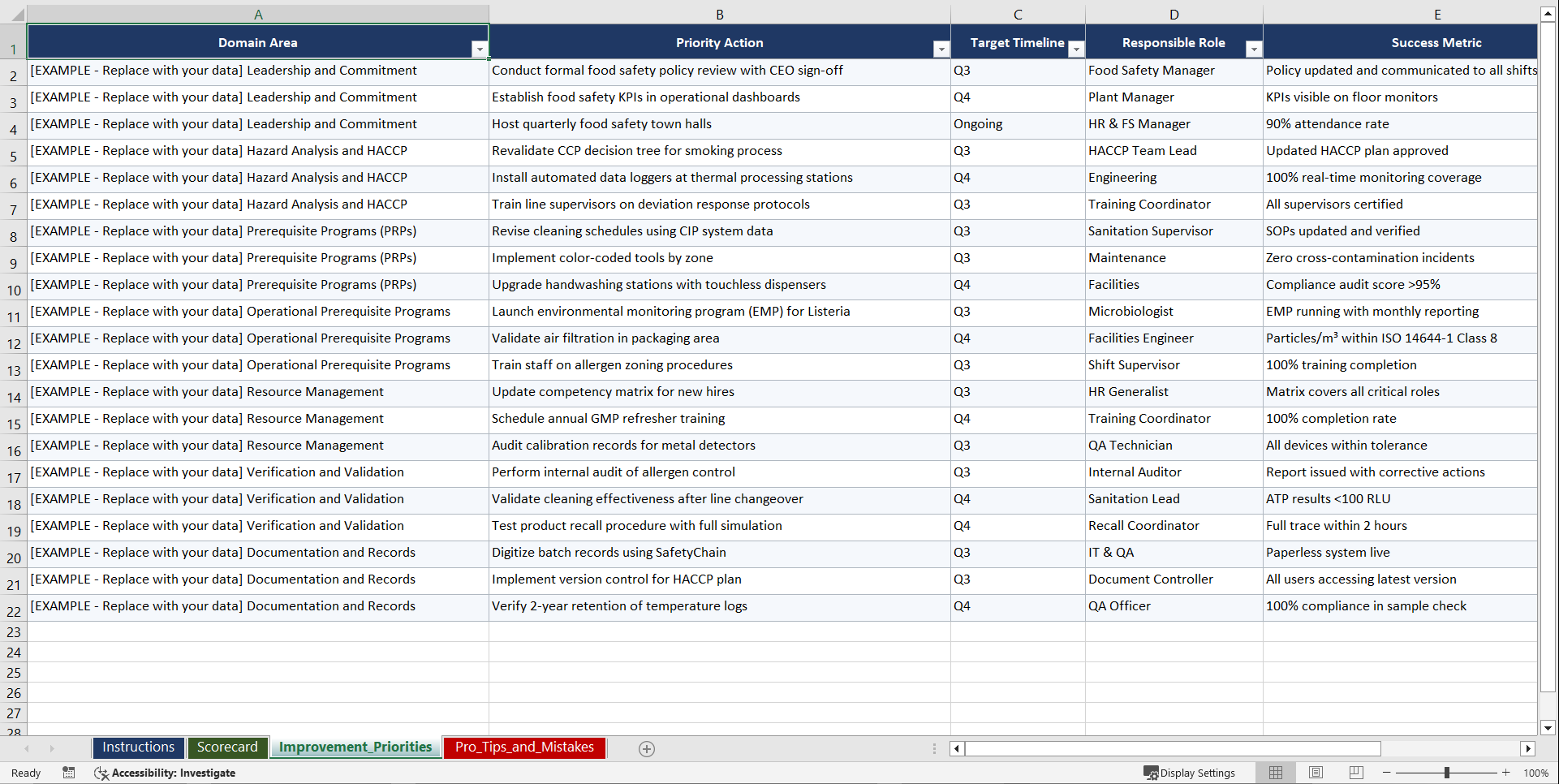ISO 22000 Food Safety Management Playbook (Excel template (XLSX)) Preview Image