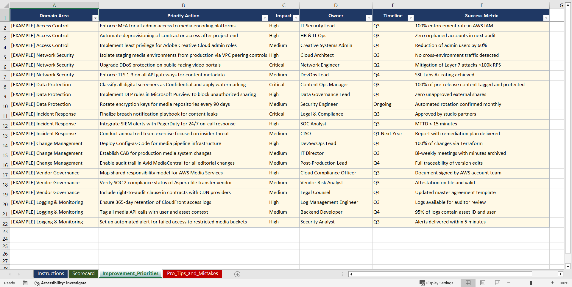 SOC 2 Type II for Media Entertainment Technology Playbook (Excel template (XLSX)) Preview Image