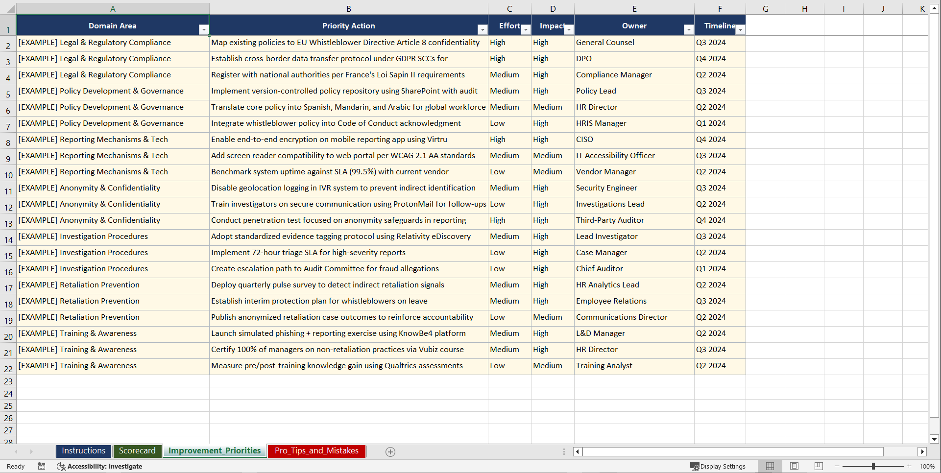Whistleblower Program Design Playbook (Excel template (XLSX)) Preview Image