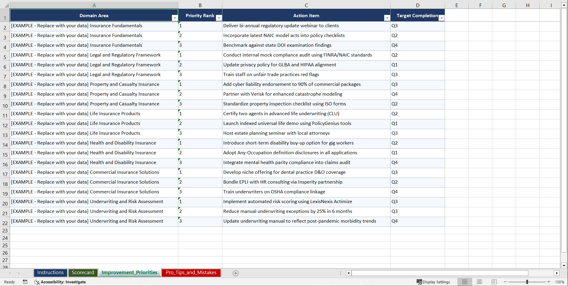 Certified Insurance Counselor Playbook (Excel template (XLSX)) Preview Image