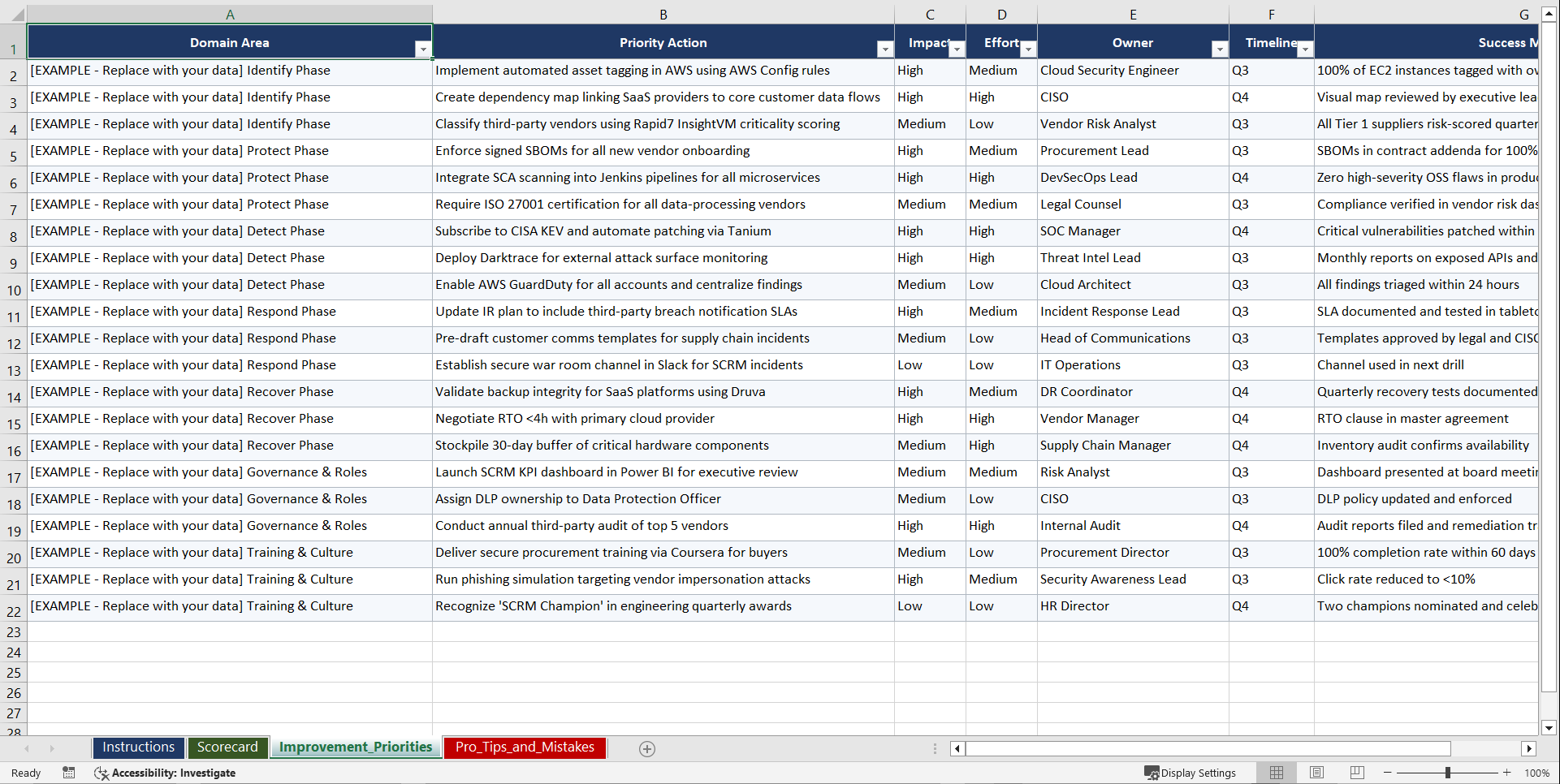 NIST SP 800161 Rev 1 for High Growth Tech Companies Playbook (Excel template (XLSX)) Preview Image