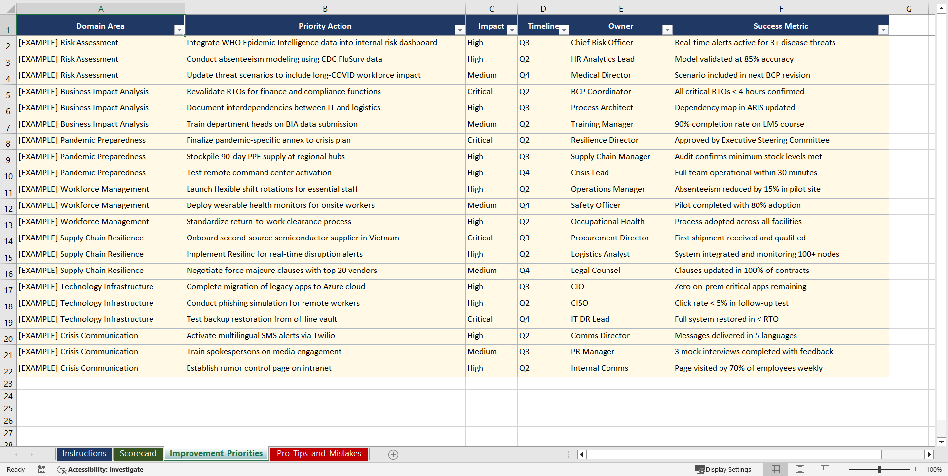 Pandemic Business Continuity Playbook (Excel template (XLSX)) Preview Image