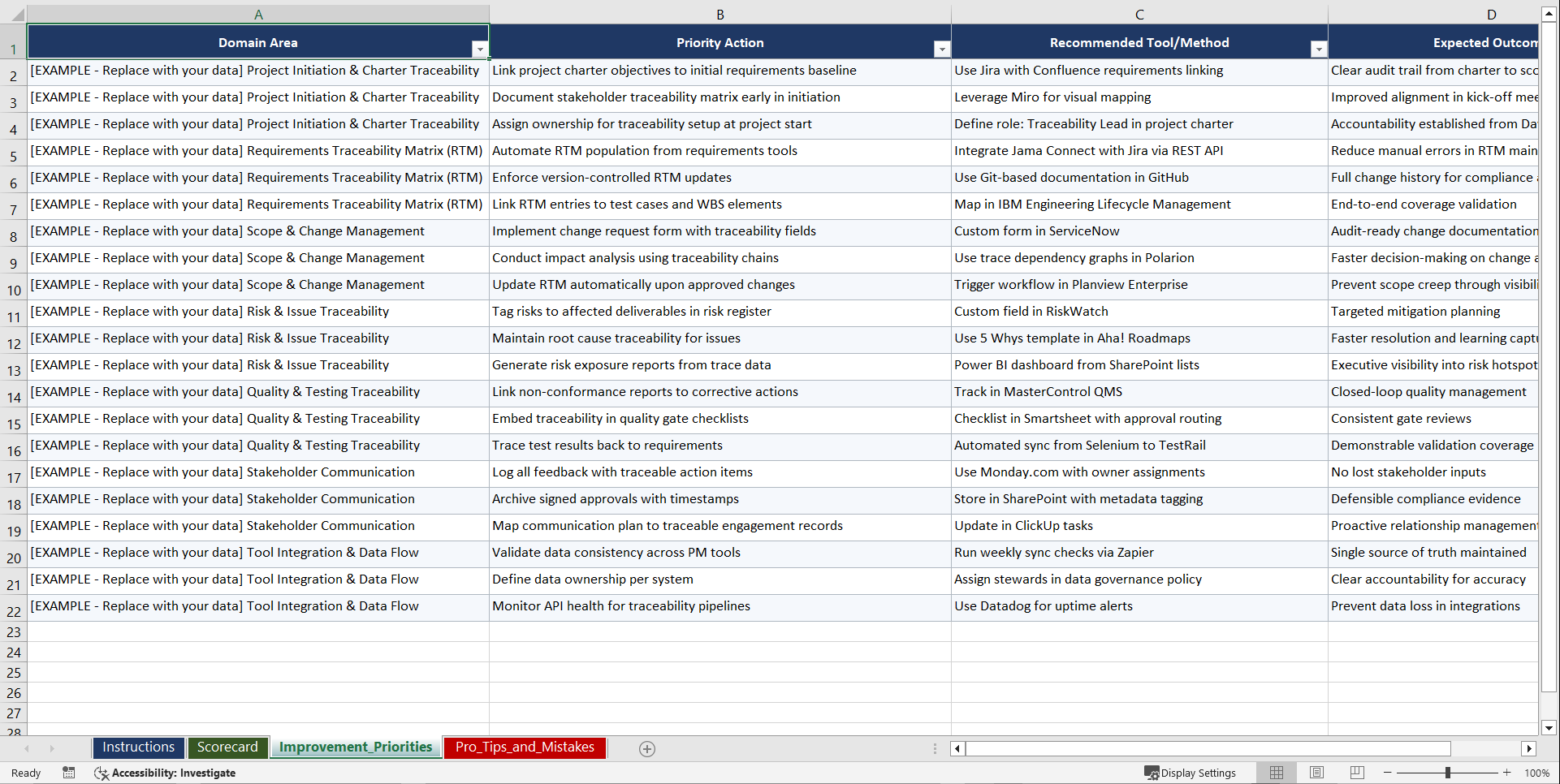 ISO 21500 Traceability for Project-Based Orgs Playbook (Excel template (XLSX)) Preview Image